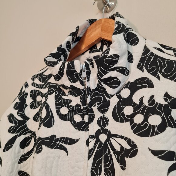 Zara Quilted Cotton Printed Oversized Coat Floral Black White S Blogger Fav - Picture 4 of 9